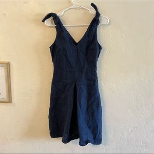 Gap Navy Blue Shoulder Tie V Neck Linen Dress Size 2